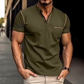 abordables T-shirt Henley décontracté-Homme Chemise Henley T-shirt Manches courtes Uni Mode Designer Basique Avec Poches Henley Vacances Rue Sortir Été Abricot bleu marine Grise T-shirt Henley