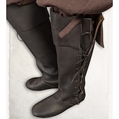 baratos Calçado-Retro Vintage Medieval Renascentista Sapatos Botas Longas Botas sem salto Feira Ren Pirata Viking Ranger Côr Sólida Homens Mulheres Pirata Dia Das Bruxas Carnaval Baile de Máscaras Espetáculo Adulto