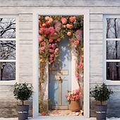 billige Dørdeksler-valentinsdag våren blomsterdørdeksler veggmaleri dekor dør billedvev dør gardin dekorasjon bakteppe dør banner avtakbar for inngangsdør innendørs utendørs hjemme rom dekorasjon gårdshus dekor