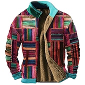 cheap Geometric Pattern-Men&#039;s Graphic Patchwork Sweatshirts Zip Sweatshirt Fleece Jacket Outerwear Long Sleeve Sweatshirt Stand Collar Daily Casual Vintage Retro Vacation Holiday Going out Fleece Winter