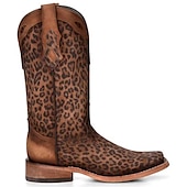 levne Cowboy &amp; Western Boots-dámské kovbojské boty s leopardím vzorem - kožené boty západního stylu po kolena s tyrkysovou podšívkou