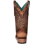 levne Cowboy &amp; Western Boots-dámské kovbojské boty s leopardím vzorem - kožené boty západního stylu po kolena s tyrkysovou podšívkou