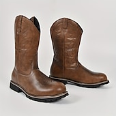 abordables Cowboy y botas occidentales-Hombre Botas Botas cowboy Vintage Clásico Exterior PU Color de árbol grande Marrón Invierno
