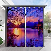 baratos Cortinas à prova d&#039;água-cortinas externas para pátio à prova d&#039;água, cortinas superiores com ilhós com padrão de paisagem do pôr do sol para pérgula/gazebo/varanda/cabana/deck/piscina, 1 painel