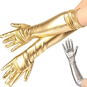 abordables Suministros para la fiesta-Guantes largos de cuero sintético guantes sexys guantes largos de cuero brillante dorado y plateado guantes de actuación en escenario con tubo de acero regalo de Navidad