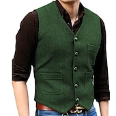 abordables Gilets-Homme Gilet Usage quotidien Vacances Sortie Mode basique Printemps &amp; Automne Bouton Polyester Confortable Plein Boutonnage Simple Col V Standard Noir Rouge Marine foncé Bleu Océan Gilet