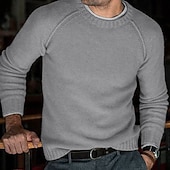 abordables suéter de los hombres-Hombre Pulóveres Pull-over Tejer De Punto Color sólido Cuello Barco Elegante Estilo retro Diario Ropa Invierno Otoño Verde Trébol Negro S M L