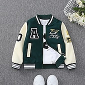 cheap Outerwear-Kids Boys Baseball Jackets Outerwear Graphic Letter Long Sleeve Coat School Cool Daily Black Green Spring Fall 7-13 Years