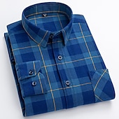 economico Camicie eleganti da uomo-Per uomo Camicia Camicie A quadri Ufficio e carriera Ricevimento di matrimonio Nero Rosso scuro Rosso Blu Manica lunga Bavero Primavera &amp; Autunno Abbigliamento Tasca frontale