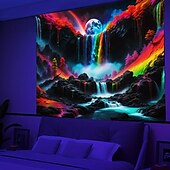 tanie Blacklight gobelin-gobelin z czarnym światłem UV reaktywny świecący w ciemności świecąca impreza neonowa magiczna wodospad psychodeliczny trippy mglisty wiszący gobelin ścienny sztuka mural do salonu sypialni
