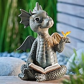 baratos Estátuas-Bebê dragão livro de leitura estátua dragão escultura estátua do jardim esculturas para jardim ao ar livre quintal varanda decoração
