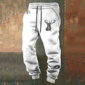 cheap Sweatpants-Elk Vintage Men&#039;s 3D Print Sweatpants Joggers Pants Trousers Outdoor Street Casual Daily Polyester Lake blue White Blue S M L Mid Waist Elasticity Pants
