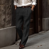 economico Attività commerciale-Per uomo Pantaloni di lino Pantaloni estivi Bottoni Tasca frontale Gamba dritta Liscio Comfort Traspirante Informale Giornaliero Per eventi Di tendenza Essenziale Nero Bianco
