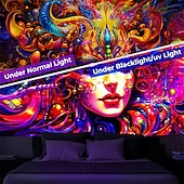 Χαμηλού Κόστους Μαύρισμα ταπετσαρία-blacklight ταπετσαρία uv αντιδραστική λάμψη στο σκοτεινό τριππί γυναίκα ομιχλώδης λάμψη πάρτι καρναβαλιού κρεμαστή ταπισερί τοίχου τοιχογραφία για κρεβατοκάμαρα σαλονιού