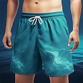 お買い得  オーシャンプリント-男性用 勾配 海洋 スイムショーツ ボードショーツ スイミングトランクス ミディアムウエスト ハワイアン カジュアル 祝日 ビーチ ドローストリング メッシュ裏地付き 弾性ウエスト デザイナー 衣類