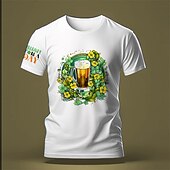 voordelige St. Patrick&amp;#39;s Day T-shirts-st.patrick&#039;s dag bloemen oktoberfest bier st. Patrick&#039;s Day zwart wit blauw t-shirt tee heren grafisch overhemd van katoenmix sport klassiek overhemd korte mouw comfortabel t-shirt sport outdoor