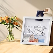 economico Statue-scatola archivio avventure, scatola delle ombre da viaggio con fessura, scatole dei ricordi per ricordi, cornice della scatola delle ombre, porta biglietti con mappa del mondo e design dell&#039;aereo, biglietto per il concerto del cinema fotografico