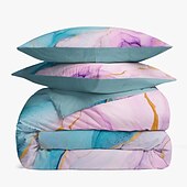 abordables 100% Coton-Parure de lit réversible 100 % satin de coton l.t.home, 300 fils au pouce carré, motif marbre, ensemble de literie Elite, taille Queen et King