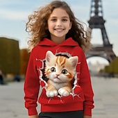 ieftine Animale 3D ale fetei-Fete 3D Desene Animate Pisica Hanorac cu Glugă Pullover Roz Manșon Lung Tipărire 3D Primăvară Toamnă Activ Modă Drăguţ Copii 3-12 ani Capișon În aer liber Casual Zilnic Fit regulat