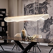 cheap Line Design-Kitchen Island Pendant Light, Ultra-Thin Acrylic Hanging Light Fixture, Gold Metal Suspension Lamp, Modern 40W LED Pendant Lamps, Simple Dining Room Long Chandelier Dimmable with Remote Control
