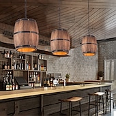 billige Lyktedesign-tre vinfat lysekrone bar kafélys vintage rustikk vinfat dekor hengelys kjøkken lysarmaturer pendel lampe fat skygge tak lys gårdshus pendel lys 110-240v