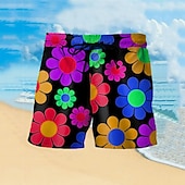 baratos Plantas e Flores Tropicais-Homens Colorido Flor Calção Justo de Natação Shorts de Natação Bermuda de Surf Cintura Média Havaiana Casual Feriado Praia Com Cordão com forro de malha Cintura elástica Designer Roupa