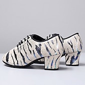 cheap Latin Shoes-Women&#039;s Glitter Dance Shoes with Animal Print, Lace-Up Design, and Comfortable Low Heels for Ballroom, Latin, or Party