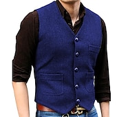 abordables Gilets-Homme Gilet Usage quotidien Vacances Sortie Mode basique Printemps &amp; Automne Bouton Polyester Confortable Plein Boutonnage Simple Col V Standard Noir Rouge Marine foncé Bleu Océan Gilet
