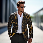 cheap Men&#039;s Printed Blazers-Men&#039;s Stars Long Sleeve Turndown Business Work Wear to work Going out Buttons Print Multi Pocket