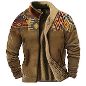 baratos Moletons 3D masculinos-Homens Gráfico Bloco de cor Tribal camisolas Moletom Zip Casaco de lã Casacos Manga Longa Moletom Colarinho Chinês Diário Étnico Casual Impressão 3D Férias Feriado Para Noite Imprimir Tosão Inverno