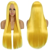 levne Párty paruky-Syntetická paruka Rovná střední část Strojně vyrobená paruka Dlouhá A1 A2 A3 A4 A5 Syntetické vlasy Ženské Cosplay Měkká párty blond růžová červená Halloween paruky