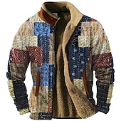 abordables Sudaderas 3D para hombre-Hombre Graphic Retazos Sudaderas Sudadera con cremallera Chaqueta de lana Abrigos Manga Larga Camisa de entrenamiento Escote Chino Diario Casual retro de la vendimia Vacaciones Festivos Noche Vellón