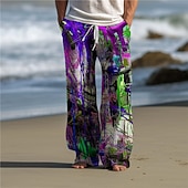 cheap Men&#039;s Printed Casual Pants-Color Block Graffiti Abstract Men&#039;s 3D Print Pants Trousers Outdoor Daily Wear Streetwear Polyester Yellow Dark Purple Red S M L Medium Waist Elasticity Pants