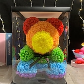 cheap Wedding Decorations-Rose Bear Artificial Foam Flowers with LED Light &amp; Plastic Gift Box- Perfect Romantic Gift for Mother&#039;s Day, Anniversary, Wedding, Birthday, Thanksgiving, and Christmas 25cm/10inch