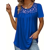 olcso Egyszerű póló-Ing Csipke ing Blúz Fehér csipke ing Női Fekete Fehér Arcpír rózsaszín Tömör szín Csipke Utca Napi Divat Kerek S