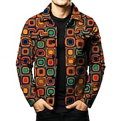 abordables chaqueta de camisa de los hombres-Hombre Plaid Bloque de color Colorido Camisa Chaqueta tipo camisa Manga Larga Vintage Abstracto Exterior Calle Casual Diario Otoño invierno Cuello Vuelto Botones Bolsillo Estampado Rojo Naranja Color