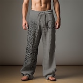 voordelige Klassiek-Voor heren Grafisch MOON Linnen broek Broeken Wijde broek Medium Taille Casual Vakantie Alledaagse kleding Uitgaan Lente Herfst Zwart Licht Bruin Blauw