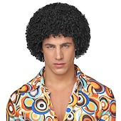 abordables Perruques historiques-Perruque synthétique bouclée avec frange perruque faite à la machine courte noire naturelle #1B cheveux synthétiques pour hommes cosplay douce fête perruques d&#039;Halloween noires
