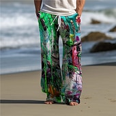 cheap Men&#039;s Printed Casual Pants-Color Block Graffiti Abstract Men&#039;s 3D Print Pants Trousers Outdoor Daily Wear Streetwear Polyester Yellow Dark Purple Red S M L Medium Waist Elasticity Pants