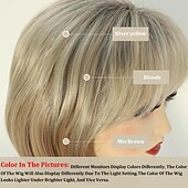ieftine perucă mai veche-peruci scurte blonde cu breton pentru femei albe ombre blond mixt maro ondulat bob perucă sintetică stratificată cu aspect natural peruci de păr scurt pentru bătrâne peruci de petrecere de zi cu zi