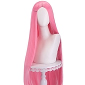 abordables Perruques d&amp;#39;anime-perruque synthétique droite partie médiane perruque faite à la machine longue a1 a2 a3 a4 a5 cheveux synthétiques femmes cosplay doux fête rose rouge noir perruques de carnaval