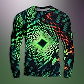 cheap 3D T shirts-Men&#039;s Graphic Geometric Optical Illusion Visual Deception Long Sleeve T shirt 3D Print Crew Neck Shirt Daily Designer Artistic Party Casual Holiday Blue Dark Green Purple Fall Spring &amp; Summer