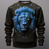 cheap Animal Print-Men's Graphic Lion Sweatshirts Golf Pullover Sweatshirt Long Sleeve Sweatshirt Crew Neck Fashion Daily Casual 3D Print Streetwear Vacation Holiday Print Spring &amp;  Fall