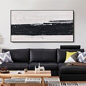 economico Quadri astratti-dipinti ad olio fatti a mano su tela decorazione della parete arte minimalismo in bianco e nero astratto disegno con coltello a olio spesso per la decorazione domestica pittura senza cornice
