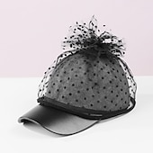 economico Cappelli per feste-cappelli cappello da sole in fibra cappello da velo casual vacanza semplice retrò con copricapo in tulle a pois