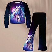 ieftine Desen animat 3D al fetei-Fete 3D Inorog Set hanorac și pantaloni evazați Manșon Lung Tipărire 3D Primăvară Toamnă Activ Modă Zilnic Copii 3-12 ani Stil Nautic În aer liber Vacanță Dată Fit regulat