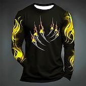 abordables hueso del cráneo-Hombre Graphic Fuego Pata Camiseta Manga Larga Camiseta Impresión 3D Cuello Barco Camisa Moda Design Casual Deporte Festivos Noche Negro Amarillo Verde Oscuro Primavera &amp; Otoño Ropa S M L XL 2XL 3XL