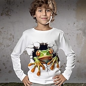 billiga Pojkens 3D-djur-Pojkar 3D Tecknat T-shirt Skjorta Långärmad 3D-tryck Vår Höst Sport Mode Streetwear Polyester Barn 3-12 år Rund hals Utomhus Ledigt Dagligen Normal