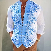 abordables Motif de plantes-Homme Floral Chemise Chemise boutonnée manche longue Décontractées Usage quotidien Sortie Fin de semaine Printemps été Col Mao Imprimer Bouton bas Jaune Rose Claire Bleu Violet