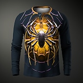 cheap Animal-Men&#039;s Graphic Spiders Henley Shirt Long Sleeve 3D Print Fashion Daily Casual Casual Holiday Going out Spring &amp;  Fall Yellow Red Blue Purple Henley Henley T-Shirt